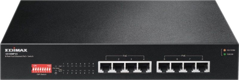 Edimax - GS-1008P V2 - Gigabit Ethernet Switch - Zwart - 8 Poorten - Power over Ethernet