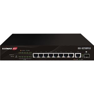 Edimax - GS-5210PLG - 10-Port Gigabit PoE+ Web Smart Switch - Zwart - 100 Watt