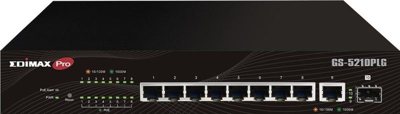 Edimax - GS-5210PLG - 10-Port Gigabit PoE+ Web Smart Switch - Zwart - 100 Watt