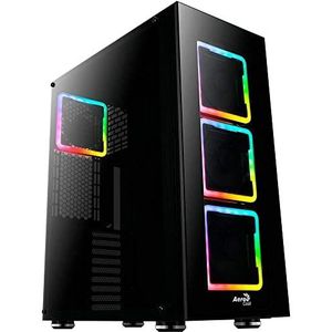 Aerocool TOR Pro PC-behuizing, E-ATX, gehard glas, 4 RGB-ventilatoren, 14 cm, zwart