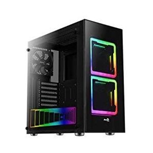 Aerocool TOR, PC-behuizing ATX, gehard glas, 2 RGB-ventilatoren, 14 cm, zwart