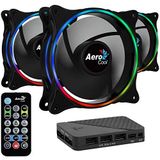 Aerocool Eclipse 12 Pro Bundle – 3 x ARGB fans 120mm, 1 x H66F HUB, Remote Control, RGB LED Dual Slim Ring Lighting, Includes 6-pin connector, Curved blades and Anti-Vibration Pads, PC Fan, Black