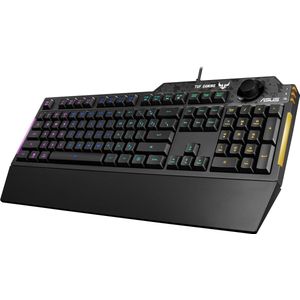 ASUS TUF Gaming K1 - QWERTY RGB gamingtoetsenbord met volumeregelingsknop, spatwaterdichte coating, zijbalken en Armoury Crate