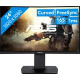 ASUS TUF Gaming VG24VQR - 23,6 inch FHD eSport PC spelersmonitor - gebogen VA-paneel - 165 Hz - 1 ms - 16:9 - 1920 x 1080 - weergavepoort en 2 x HDMI - luidsprekers - AMD FreeSync Premium - extreem lage bewegingsonscherpte.