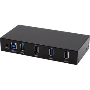 Exsys 4-poorts USB 3.2 Gen 1 HUB metalen behuizing, incl. voeding 12V/2A, USB 3.0 kabel, di (USB-B, 4 ports), Docking station + USB-hub, Zwart