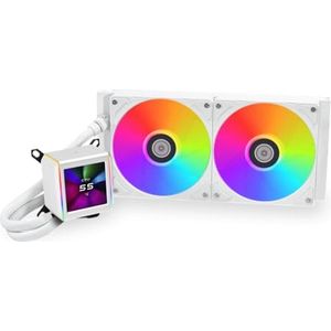 Lian Li Galahad LCD AIO CPU-Kühler, Hochleistungs-ARGB-Lüfter, LCD-Bildschirm, 45-Grad-Anschlüsse, Asetek-Pumpe der 8. Generation, 280mm, Weiß