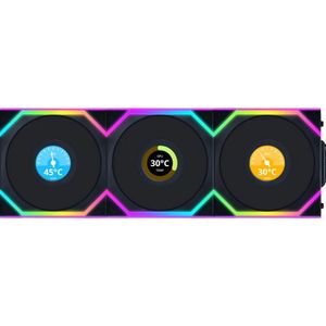 Lian Li UNI FAN SL Wireless LCD Reverse Blade Black - Ventilatorhuis 3-pack - 120mm - 350 - 1900 rpm - 31 dBA - 4-pin PWM - Lian Li L-Connect - ARGB - zwart