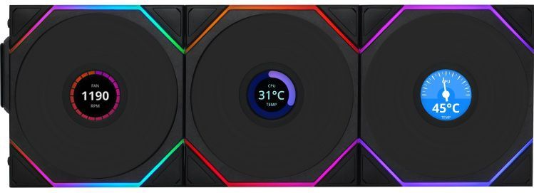 Lian Li - UNI FAN TL Wireless LCD Ventilator - 120mm - RGB - 3-pack - Zwart