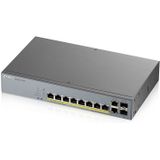 Zyxel Nebula 8-poorts Gigabit Smart Managed PoE + switch met 130 Watt Budget en 2 gigabit koperen poort + 2 SFP met Nebula Cloud Managment [GS1350-12HP]