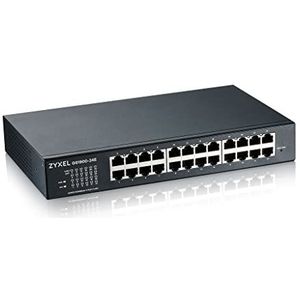 Zyxel 24 Gigabit Switch-poorten, intelligent beheer, rack/tafelmontage en zonder ventilator, VLAN, IGMP, QoS, levenslange garantie [GS1900-24E]