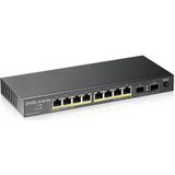 Zyxel Switch 10x GE GS1100-10v2 PoE+ (10 Havens), Netwerkschakelaar, Zwart