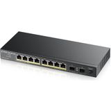 Zyxel Switch 10x GE GS1100-10v2 PoE+ (10 Havens), Netwerkschakelaar, Zwart