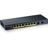 Zyxel 8-poorts Gigabit PoE Switch | Smart Managed | Tafel-/wandmontage en ventilatorloos design | 8 PoE+-poorten met een budget van 77 W en 2 SFP-poorten | VLAN, IGMP, QoS [GS1900-10HP]