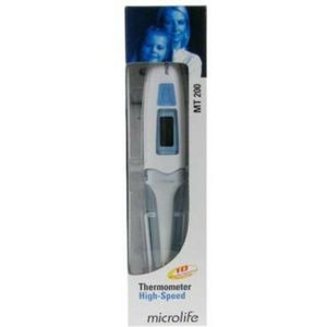 Microlife MT 200 | Betrouwbare digitale thermometer | Meting in 10 seconden | Gold tip | Koortsalarm | Flexibele tip is ideaal voor baby's en kinderen | Groot LCD display met verlichting | Levenslange garantie