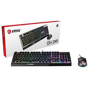 MSI Vigor GK30 FR Combo – set VIGOR GK30 AZERTY toetsenbord en muis Clutch GM11, gaming toetsenbord in volledige grootte, bekabelde gamingmuis, RGB Mystic Light