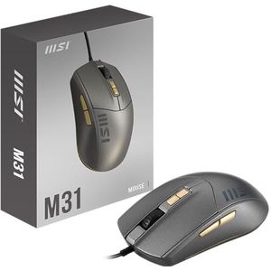 MSI M31 symmetrische USB-muis, 7 toetsen, optische sensor 3600 dpi, bestand tegen maximaal 3 miljoen klikken