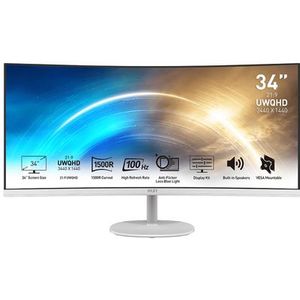 MSI Pro MP341CQWDE - 34 Inch - UltraWide Quad HD - Wit