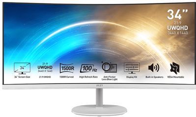MSI Pro MP341CQWDE - 34 Inch - UltraWide Quad HD - Wit