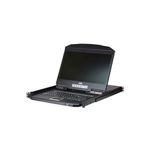 ATEN 8-Port PS/2-USB VGA Single Rail WideScreen LCD KVM Switch, 1366 x 768 Pixel, HD, Rack-Einbau, 1U, Schwarz