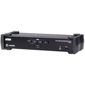 ATEN 4-Port USB 3.0 4K HDMI KVMP™ Switch mit Audio Mixer Modus, 4096 x 2160 Pixel, 4K Ultra HD, 2,535 W, Schwarz