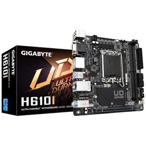 Gigabyte H610I-moederbord - Ondersteunt Intel Core 14e CPU's, 4+1+1 hybride digitale VRM, tot 5600 MHz DDR5, 1xPCIe 3.0 M.2, GbE LAN, USB 3.2 Gen 1
