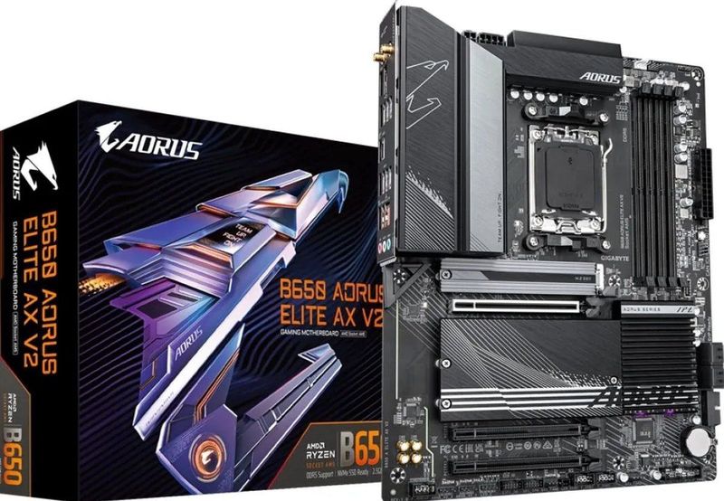 GIGABYTE B650 AORUS Elite AX V2 Mainboard - AMD Ryzen 9000er-Serie, 12+2+2 Phasen VRM, bis zu 8000 MHz DDR5 (OC), 1xPCIe 5.0 + 2xPCIe 4.0 M.2, 2,5 GbE LAN, WiFi 6E, USB 3.2 Gen 2