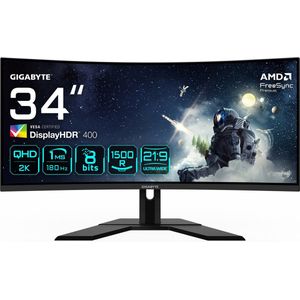 GIGABYTE G34WQCP - LED-Monitor - Gebogen - 34'' - 3440x1440 - VA - 180 Hz - 1 ms - 350 cd/m² - 1000:1 - 1500R - Zwart