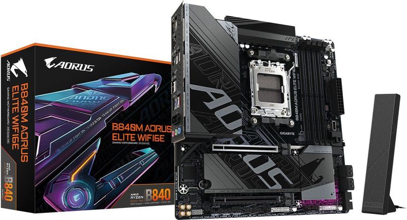GIGABYTE B840M AORUS ELITE WIFI6E - Moederbord - Zwart - Materiaal: PCB