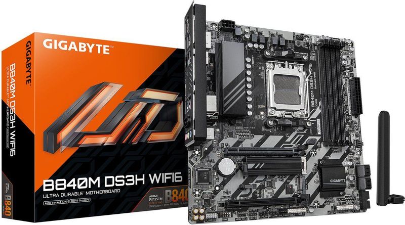 GIGABYTE - B840M DS3H WIFI6 - Moederbord - Grijs en Zwart - Micro ATX - AMD Socket AM5