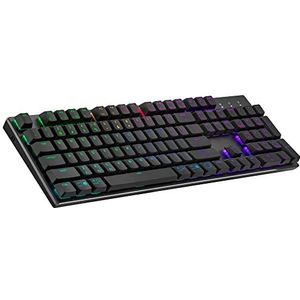 Cooler Master SK653 mechanisch toetsenbord, draadloos, lay-out ES, hybride, bluetooth/bekabeld, volledige grootte, drijvende toetsen, low profile, rode switches, RGB-achtergrondverlichting, compatibel met pc en MacOS, grijs metaal