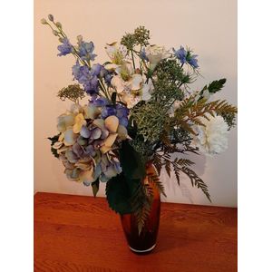 Zijden bloemen, Kunstbloemen, Nepbloemen, Zijdenboeket, , Zijden boeket - Luxe - Kunstbloemen - Nepbloemen - Lente - Lenteboeket - Voorjaar - veldboeket - Voorjaarboeket wit blauw