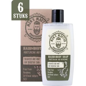 Men's Master Hair & Body Douchegel Mannen Voordeelverpakking - met Teatree Olie, Mint en Zeewier - 6 x 260ml