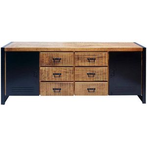 Mangohouten Dressoir Birmingham 200 cm Mahom Industrieel - Dressoir van Mangohout & Metaal - Industriële Dressoir