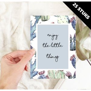 Quote kaarten ansichtkaarten botanisch blauw enjoy the little things - 25 stuks A6 formaat enkele kaart excl. envelop - particulieren bedrijven cadeau wenskaarten wholesale
