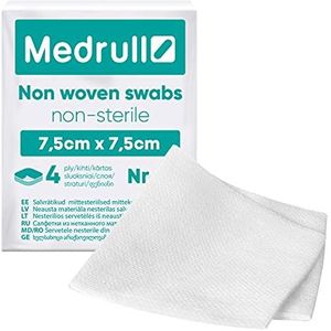 Medrull Vlies compressen 7,5 x 7,5 cm niet-steriel 100 stuks vliescompressen - 4-laags zuigcompressen, verbandmateriaal, wondcompressen