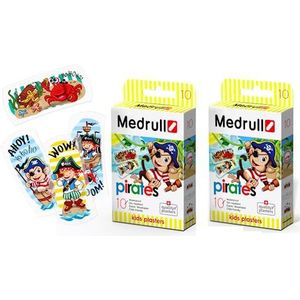 Medrull Pleister voor kinderen, tattoopleister in grappige designs, huidvriendelijk, waterafstotend, steriel, 25 x 57 mm, piraat, 2 x 10 pleisters