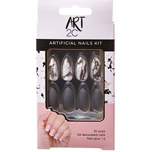 Art 2C - Kunstnagelset, met lijm, bijpassende vorm, gemakkelijk te verwijderen, 24 versierde nagels, 10 maten - 043