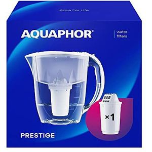 AQUAPHOR Waterfilter Prestige Wit 1 A5 Filter I Karaf voor 2,8 liter I Past in de koelkastdeur I Verlaagt Kalk & Chloor I Tafelwaterfilter I Handige filterkan