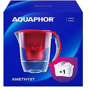 AQUAPHOR Waterfilterkan Amethyst Rood 1 X MAXFOR+ Filter Inbegrepen I Capaciteit 2,8l I Past in de koelkastdeur I Vermindert Kalk Chloor & Microplastics