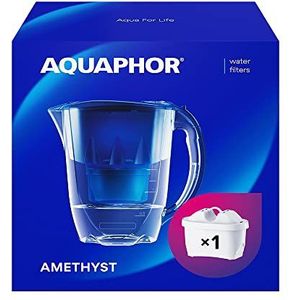 AQUAPHOR Waterfilterkan Amethyst Blauw 1 X MAXFOR+ Filter Inbegrepen I Capaciteit 2,8l I Past in de koelkastdeur I Vermindert Kalk Chloor & Microplastics