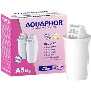 Aquaphor filterpatroon A5 2 stuks magnesium I kalkfiltering, chloor, zware metalen enz. I 350 l helder water I Aqualen-technologie I verbetert levensmiddelen, dranken I beschermt keukenapparaten