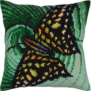 Kruissteek Kussen Kit Vlinder Patroon Item: 5 308 Collection D'Art - Maat 40x40 cm.