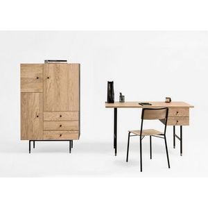 Woodman - Dressoir - Eikenkleur/Zwart - 90 cm Breedte - 42 cm Diepte - 140 cm Hoogte