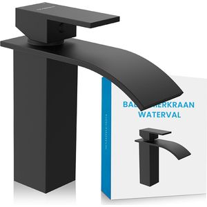 Bächlein Waterval Badkraan in Waterfall-Design, Eengreeps mengkraan met duurzame keramische cartridge en montage set, Mat Zwart Badkraan