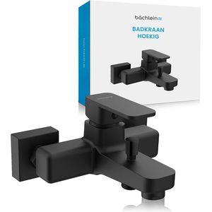 Bächlein Universele Badkraan in Hoekig Ontwerp - Complete Badkraanset inclusief alle accessoires - Eenhendelkraan voor het Bad Mat Zwart - vierkant