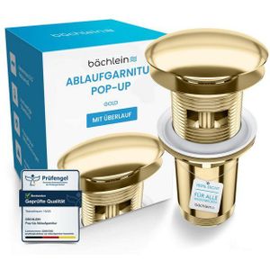 Bächlein universele afvoerset met overloop voor wastafel - [goud] pop up ventiel -afvoerventiel messing afvoerset -montage met handleiding