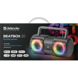 Defender LUIDSPREKER DEFENDER BEATBOX 20 BLUETOOTH 20W LICHT/BT/MIC/FM/USB/TF (5 h, Oplaadbare batterij), Bluetooth luidspreker, Zwart