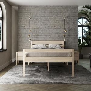 Hoog houten bed 160x200 cm Scandi Style zonder latten van onbehandeld massief massief berken FSC® - ruim 350 kg - eenpersoonsbedframe met hoofd- en voeteneinde - kinderbedje jeugd logeerbed