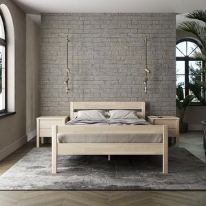 Houten bed 160x200 cm Scandi Style zonder lattenbodem van onbehandeld massief massief berken FSC® - ruim 350 kg - eenpersoonsbedframe met hoofd- en voetbord - kinderbedje jeugd logeerbed