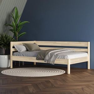 Houten bed 80x200 cm Scandi Style zonder latten van onbehandeld massief massief berken FSC® - ruim 350 kg - met hoekhoofdeinde aan de linkerzijde - kinderbed jeugdbed logeerbed